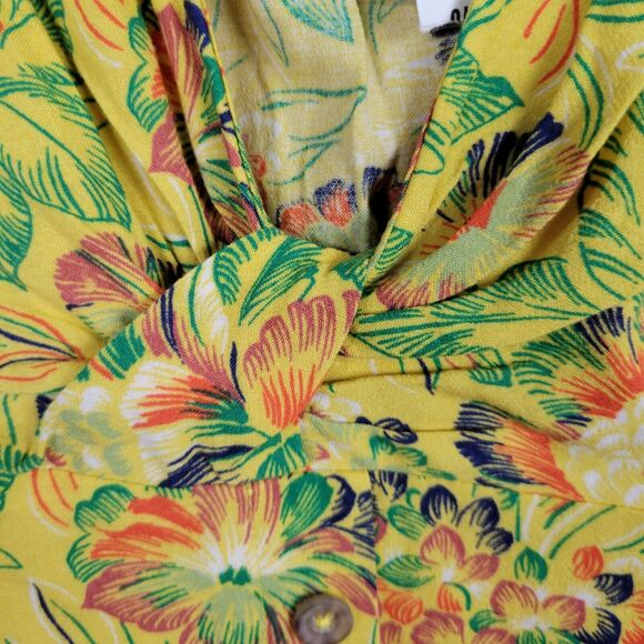NWT URBAN OUTFITTERS Yellow Floral Bettie Twist-Front Mini Dress SIZE XS - Picture 7 of 16